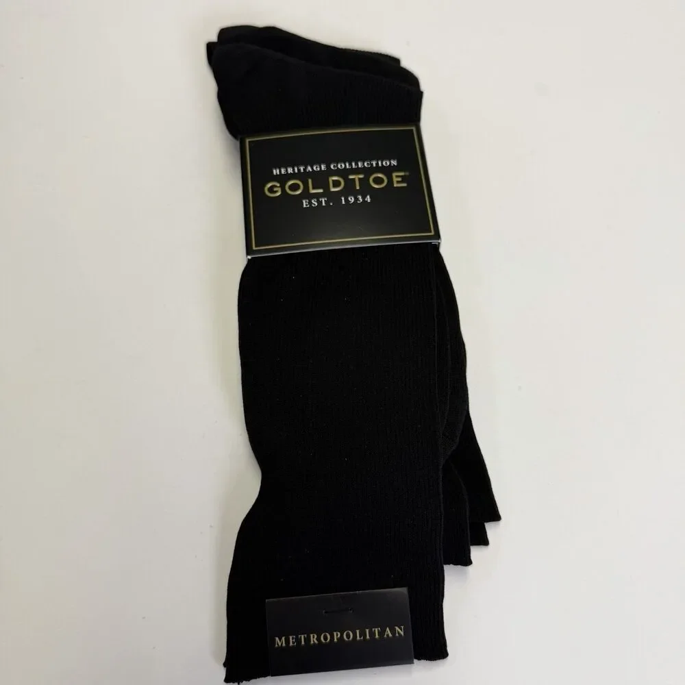 Goldtoe Men's Shoe Size 6-12.5 Metropolitan Dress Socks 3-Pack Black